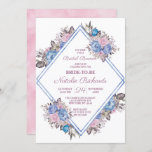 Pariser Charm Floral Diamond Bridal Brunch Dusche Einladung<br><div class="desc">Pariser Charme Blau & Rosa Blumenchic und Shabby Design mit gemalten Rose, Blätter und Blume. Ein charmantes und spielerisches Aussehen mit rosa, rosa, dunkelblau, mauve, dunkelviolett-farbenen Farben. Mit handgemalten Aquarellfarben-Blumenelementen, Vintagen klassischen Script-Schriftart Geometric Double Diamond Frame - Wedding Bridal Brunch Shower Einladungen! ~ Karo mein Shop zu sehen, die gesamte...</div>