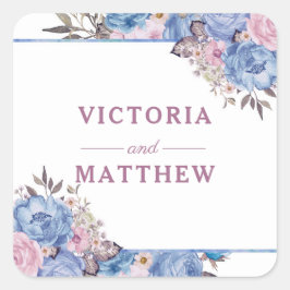 Pariser Charme Blau-Rosa-Bläsermonographie Quadratischer Aufkleber