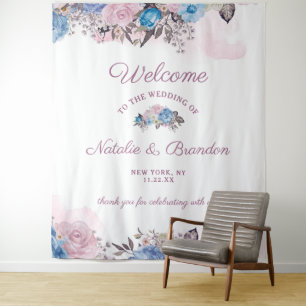 Pariser Charme Blau & Rosa Blumenzelt Begrüßung Wandteppich