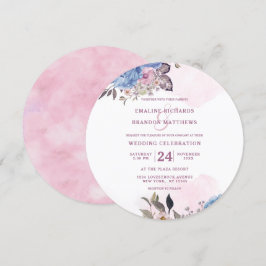 Pariser Charme Blau und Rosa Blumenzwiebelrunde Einladung