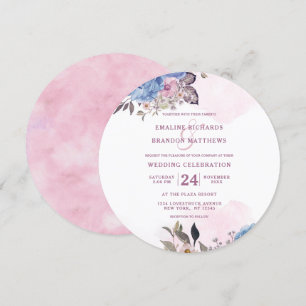 Pariser Charme Blau und Rosa Blumenzwiebelrunde Einladung