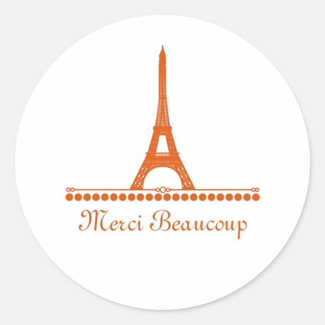 Pariser Chic Danke, Sticker, Orange Runder Aufkleber (Vorderseite)