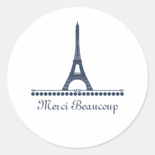 Pariser Chic Danke Stickers, Blue Runder Aufkleber