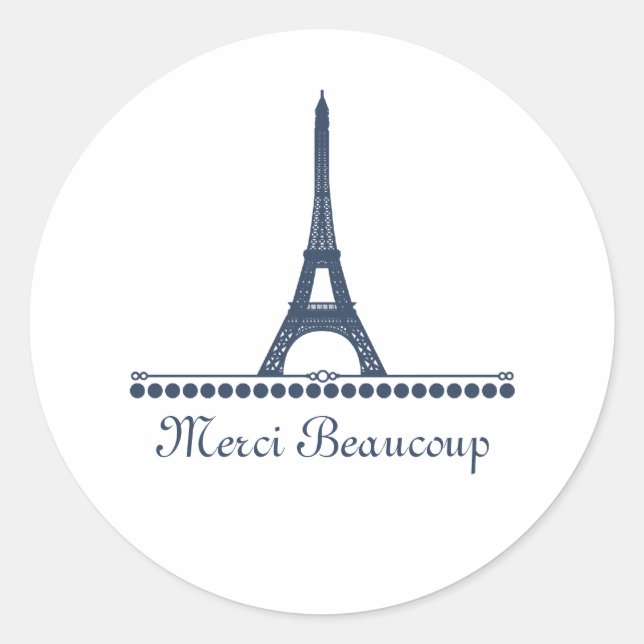 Pariser Chic Danke Stickers, Blue Runder Aufkleber (Vorderseite)