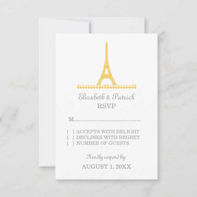 Pariser Chic Response Card, gelb RSVP Karte (Vorderseite)