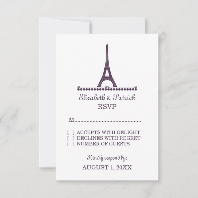 Pariser Chic Response Card, Lila RSVP Karte (Vorderseite)