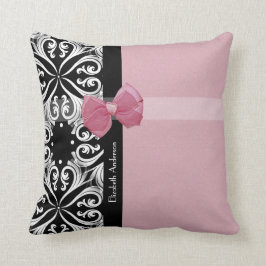 Pariser Damast rosa und schwarz-schick Bogen mit N Kissen