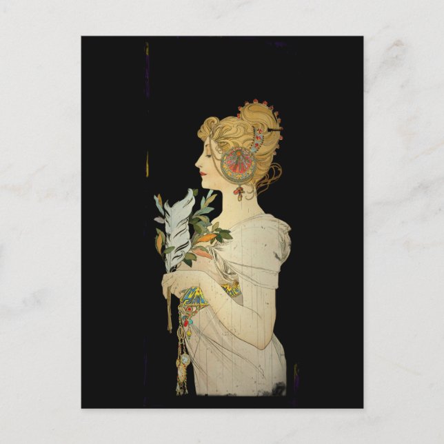 Pariser Dame und Feather Postkarte (Vorderseite)