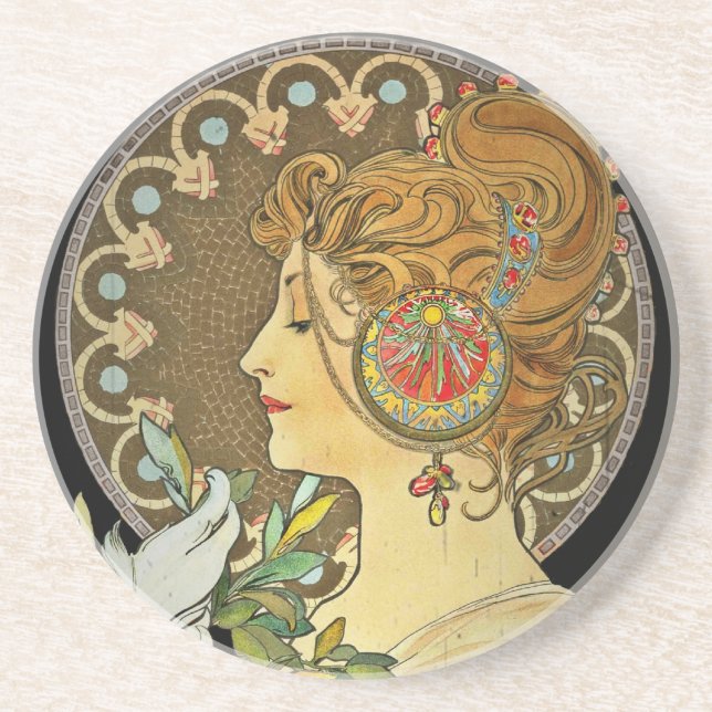 Pariser Dame und Feder 1899 Sandstein Untersetzer (Vorne)