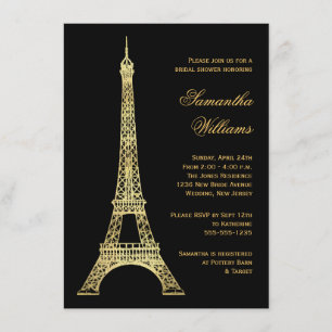 Pariser Eiffelturm Black & Gold Brautparty Einladung