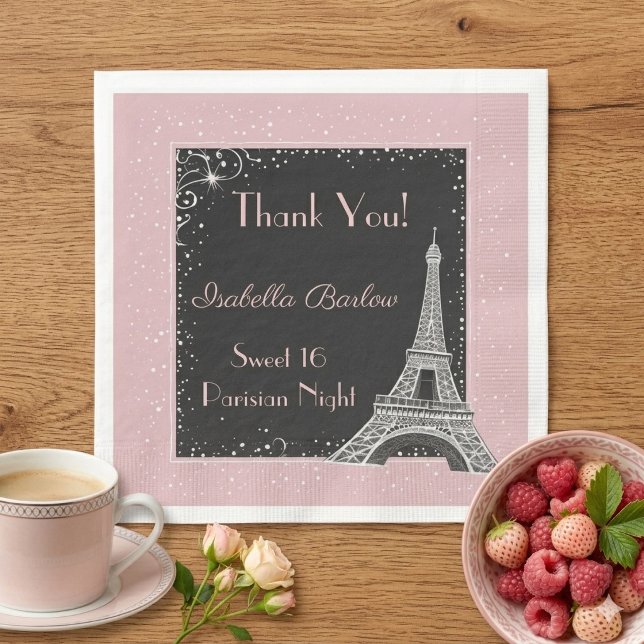 Pariser Eiffelturm Glitter Rouge Blush Pink Sweet  Serviette (Parisian Eiffel Tower Glitter Blush Pink Sweet 16 Napkins)