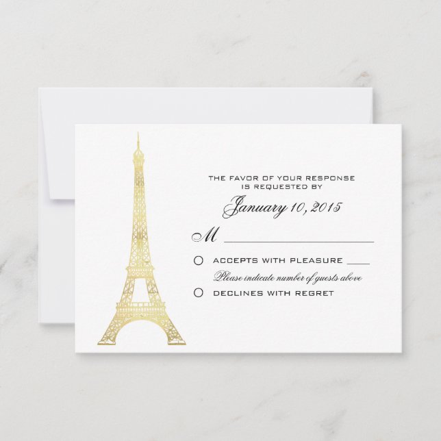 Pariser Eiffelturm Gold Wedding RSVP Custom Karte (Vorderseite)
