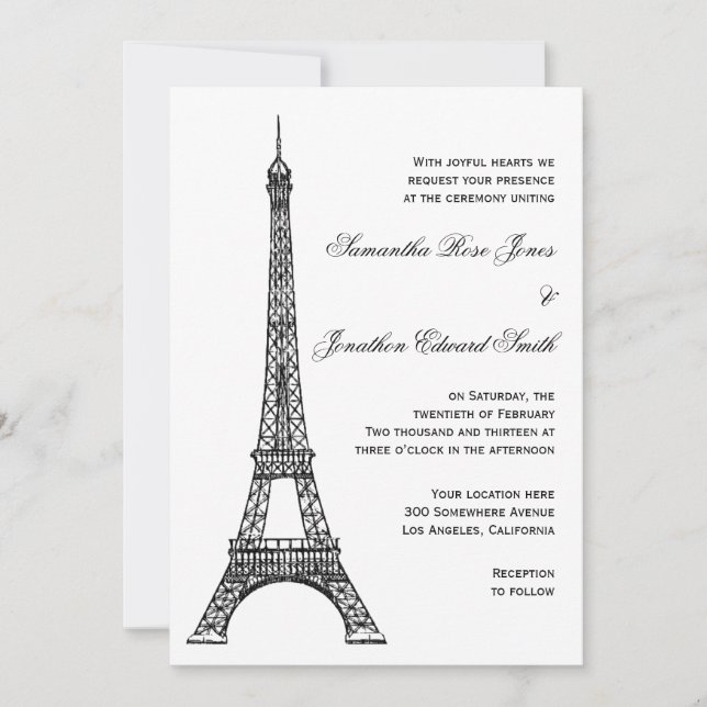 Pariser Eiffelturm-Hochzeits-Einladung Einladung (Vorderseite)