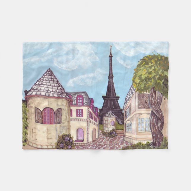 Pariser Eiffelturm inspirierte Landschaftsdecke Fleecedecke (Vorderseite (Horizontal))