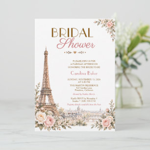 Pariser Eiffelturm Rosafarbene Florale Hochzeitsdu Einladung