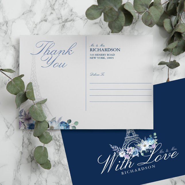 Pariser Eiffelturm Wasserfarbenflorale Hochzeit Postkarte (Von Creator hochgeladen)