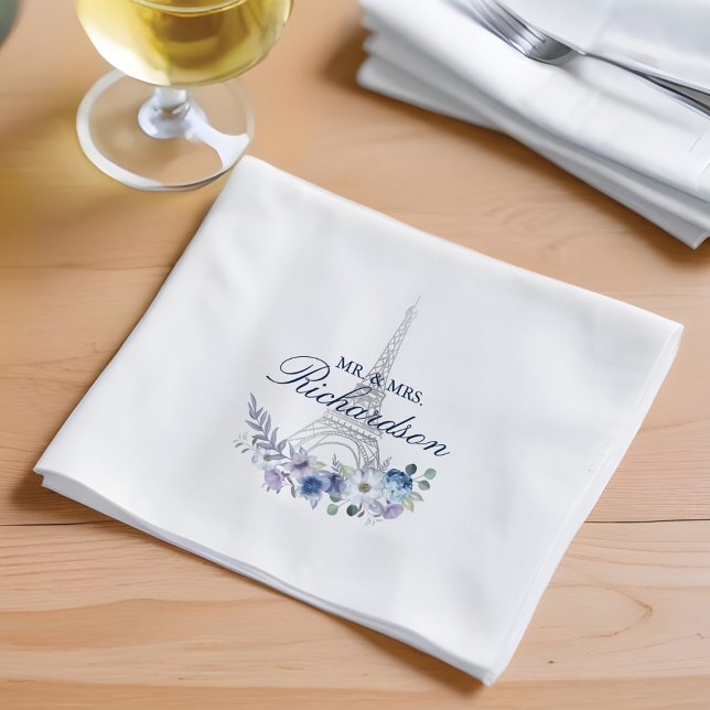 Pariser Eiffelturm Wasserfarbenflorale Hochzeit Serviette (Paris Eiffel Tower Watercolor Floral Navy Wedding Napkins)