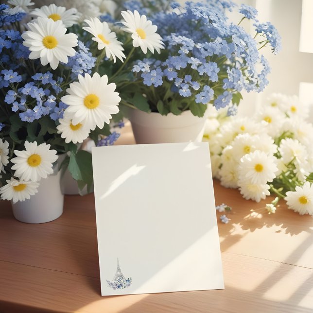 Pariser Eiffelturm Wasserfarbenmonogramm Briefbogen (Paris Eiffel Tower Watercolor Floral Monogram Letterhead)