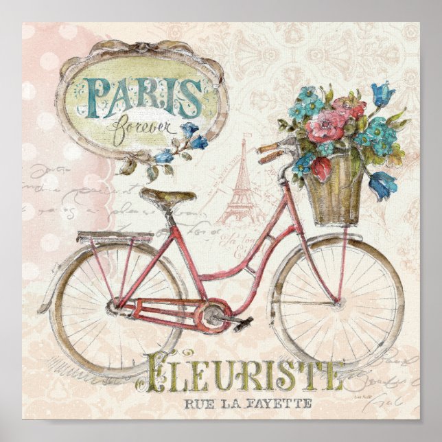 Pariser Fahrrad mit Blume vor Poster (Vorne)