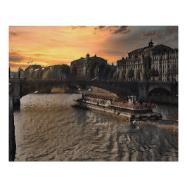 Pariser Fluss-Wandkunst Stadtansicht Sonnenunterga Poster