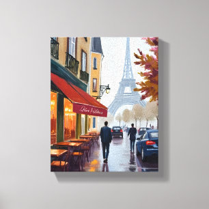 Pariser Französisches Café Eiffelturm Aquarell Leinwanddruck