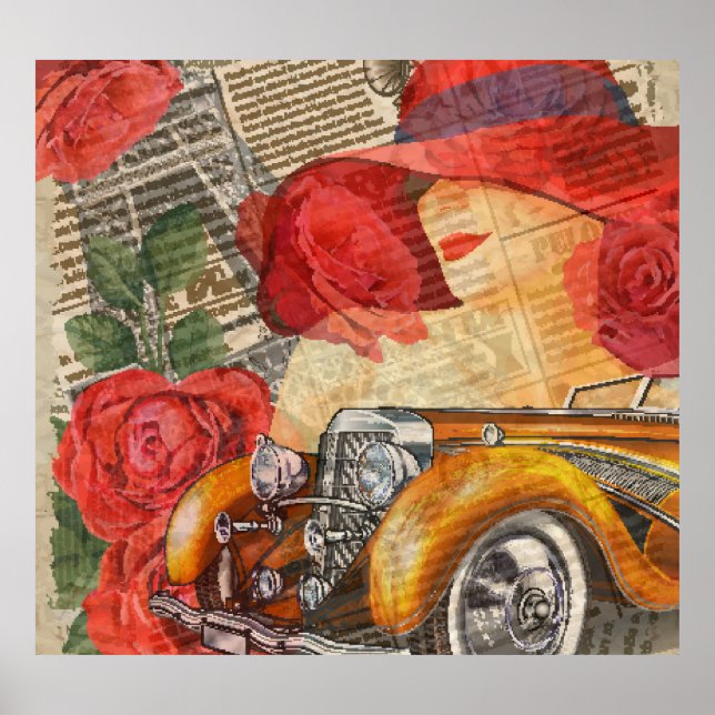 Pariser Frau: Eiffelturm Retro. Poster (Vorne)