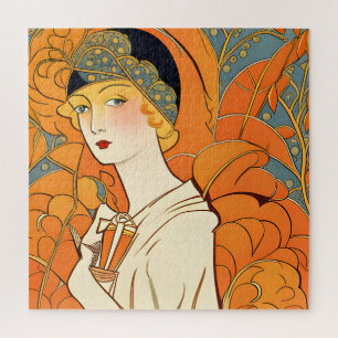 Pariser Frauen der 1920er Jahre mit orangefarbenen Puzzle