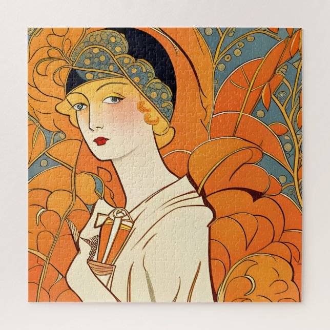 Pariser Frauen der 1920er Jahre mit orangefarbenen Puzzle (Vertikal)