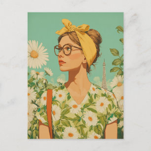 Pariser Frühling Mädchen mit Gänseblümchen Postkarte