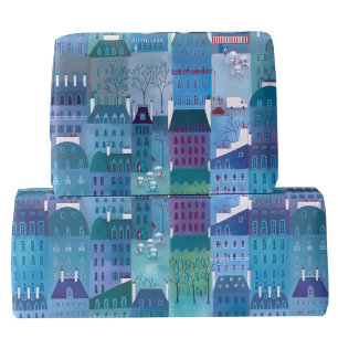 Pariser Gebäude Blaue Kunst Geschenkpapier