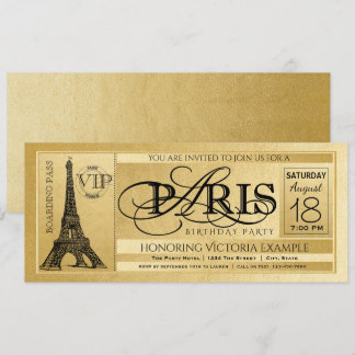 Pariser Geburtstagsparty Einladung Gold Paris Tick