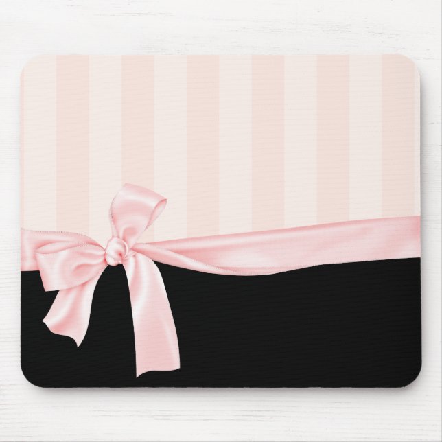 Pariser Girly rosa Streifen u. hellrosa Bogen Mousepad (Vorne)