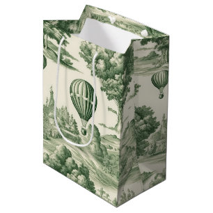 Pariser Grün Toile Dorf Ballon Muster Mittlere Geschenktüte