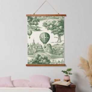 Pariser Grün Toile-Dorf-Ballon-Muster Wandteppich Mit Holzrahmen