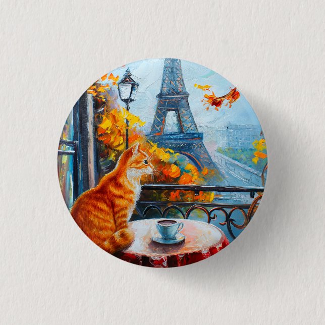 Pariser Herbst | Ginger Cat im Café Button (Vorderseite)
