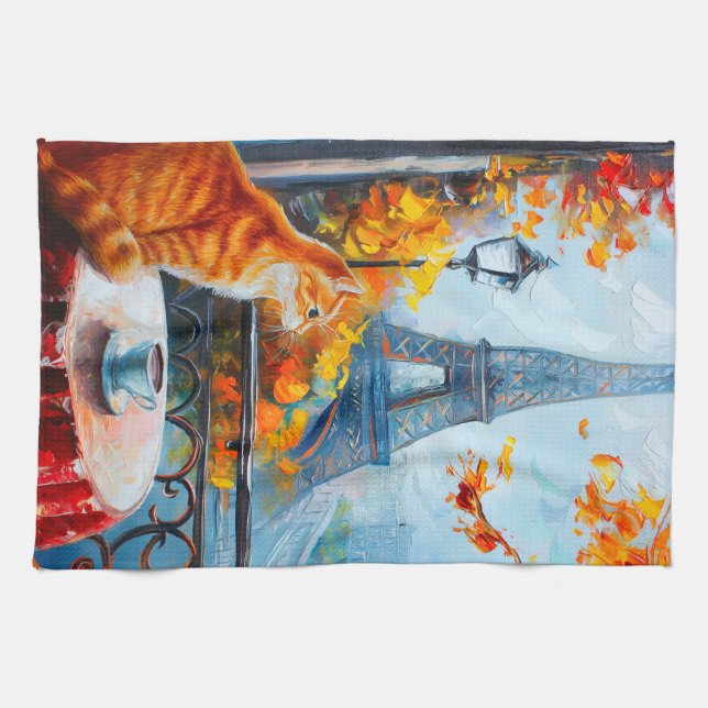 Pariser Herbst | Ginger Cat im Café Geschirrtuch (Horizontal)