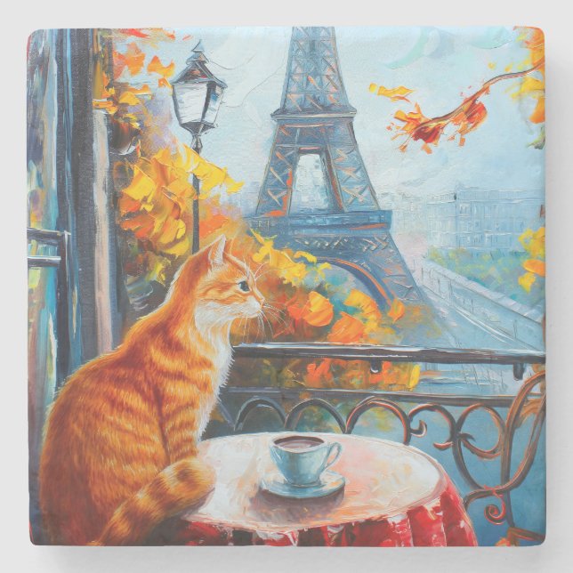 Pariser Herbst | Ginger Cat im Café Steinuntersetzer (Vorderseite)