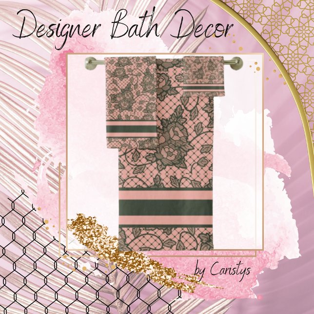 Pariser Imitate Lace Gray Smoke und Coral Badhandtuch Set (Von Creator hochgeladen)