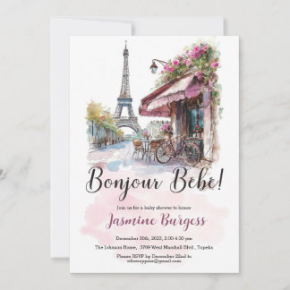 Pariser Kinderdusche Einladung - Bonjour Bebe