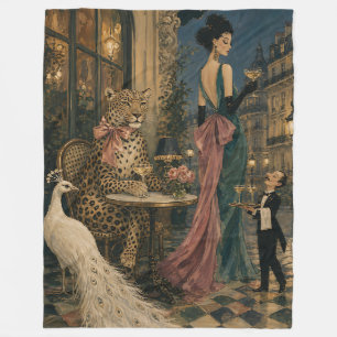 Pariser Leopard Vintage Französisches Café Tier Ku Fleecedecke
