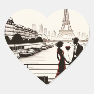 Pariser Liebesgeflüster - Eiffelturm Valentinstag Herz-Aufkleber
