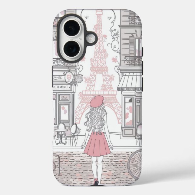 Pariser Mädchen  – Süßer Eiffelturm & Café-Straße  Case-Mate iPhone Hülle (Rückseite)