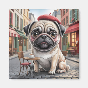 Pariser Mops im Straßenkaffeehaus Magnet