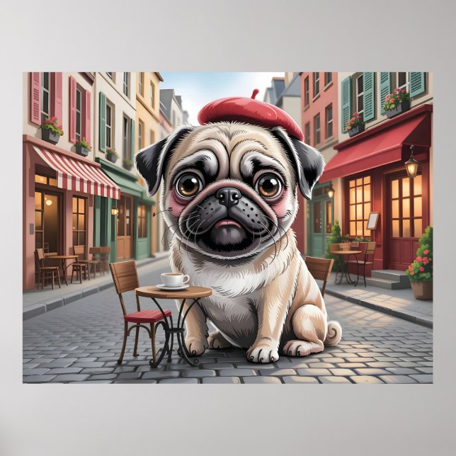 Pariser Mops im Straßenkaffeehaus Poster (Vorne)