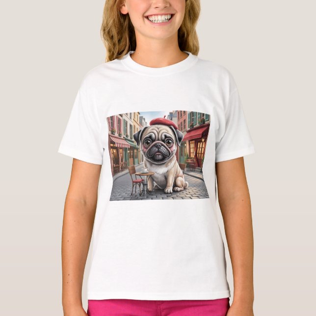 Pariser Mops im Straßenkaffeehaus T-Shirt (Vorderseite)