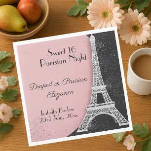 Pariser Nacht Eiffelturm Glitter Rosa Sweet 16 Serviette