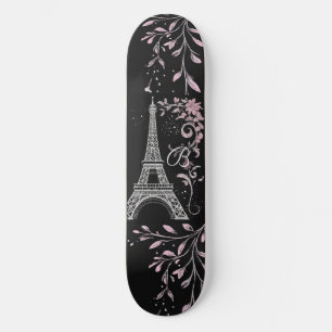 Pariser Nacht Silberner Eiffelturm Rosafarben Chic Skateboard