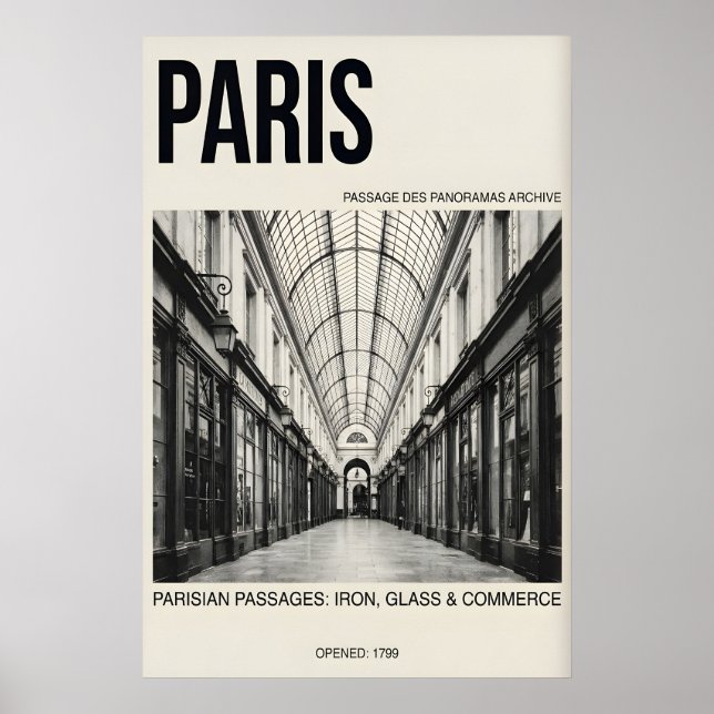 Pariser Passage-Kunstprint Schwarz & Weiß, gedämpf Poster (Vorne)