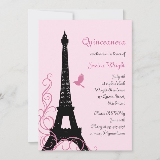 Pariser Quinceanera Einladung (Rosa) (Vorderseite)