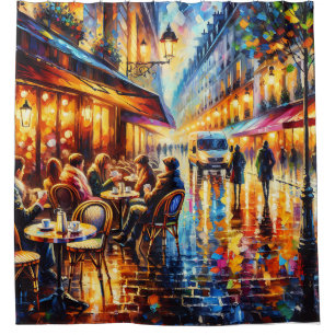 "Pariser Rainy-Abend Outdoor Café Kunst" Duschvorhang